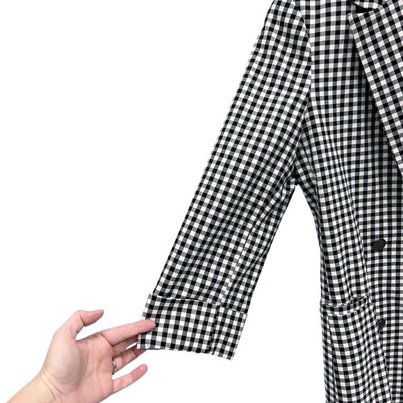 Bershka Black & White Gingham Open Front Blazer Jacket, 3/4 Sleeve Size Medium - Picture 5 of 12
